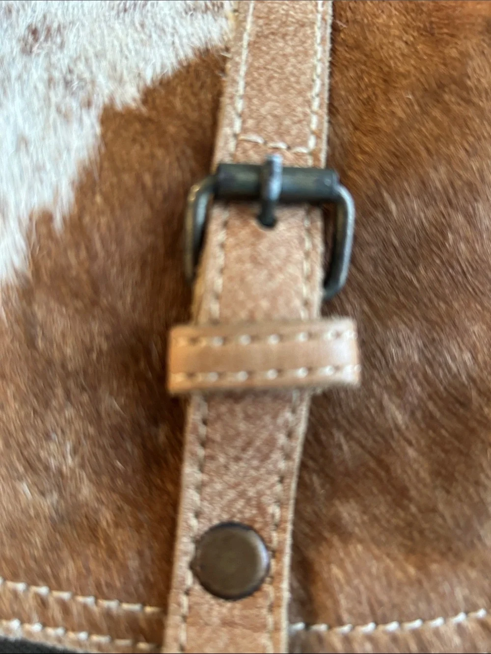 Myra Rustic Brown & White Crossbody Bag with Cowhide Flap